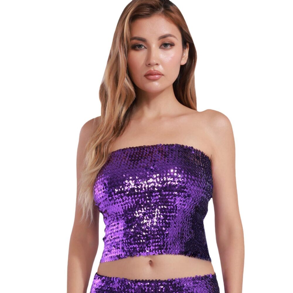 7360 Sparkling Sequin Tube Top Sexy Stretchy Strapless Crop Top Camisole